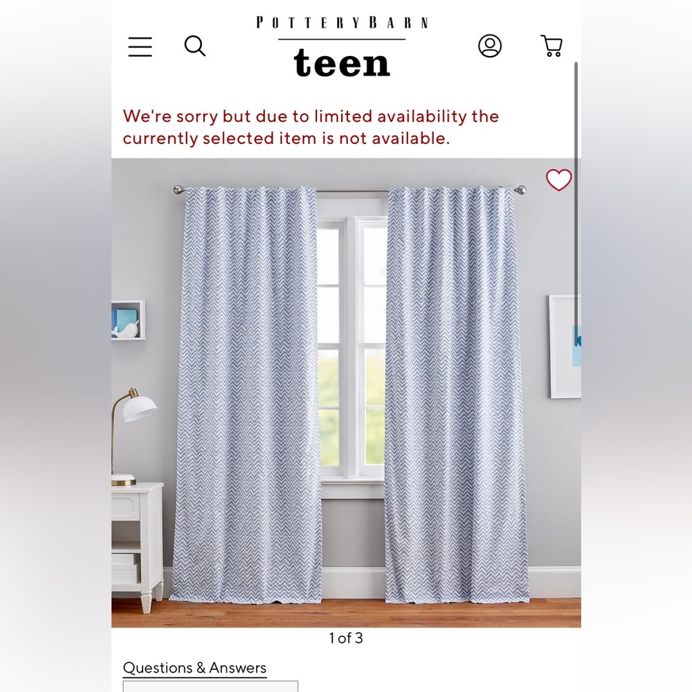 Pottery Barn Teen Grey and White Chevron Black out Curtains